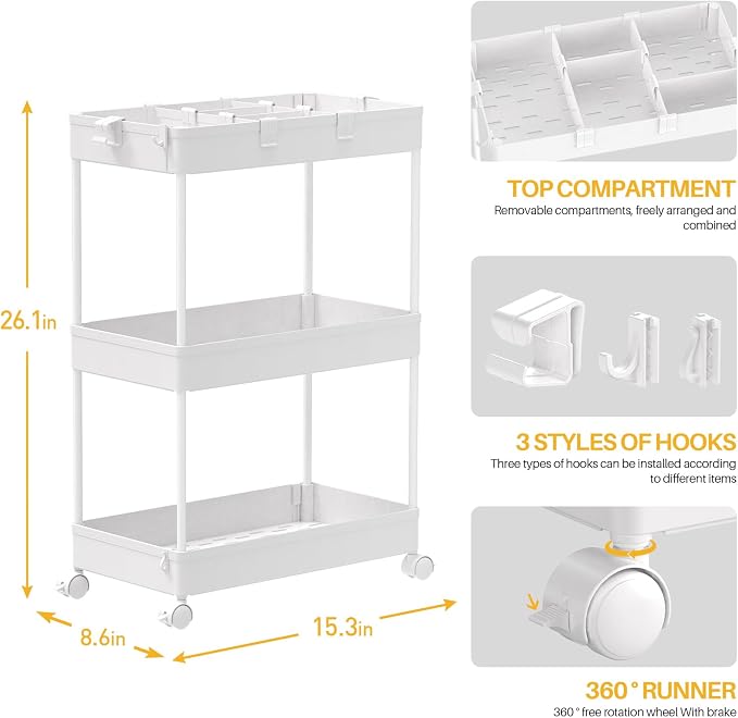 SPACELEAD 3 Tier Rolling Cart - Image 2