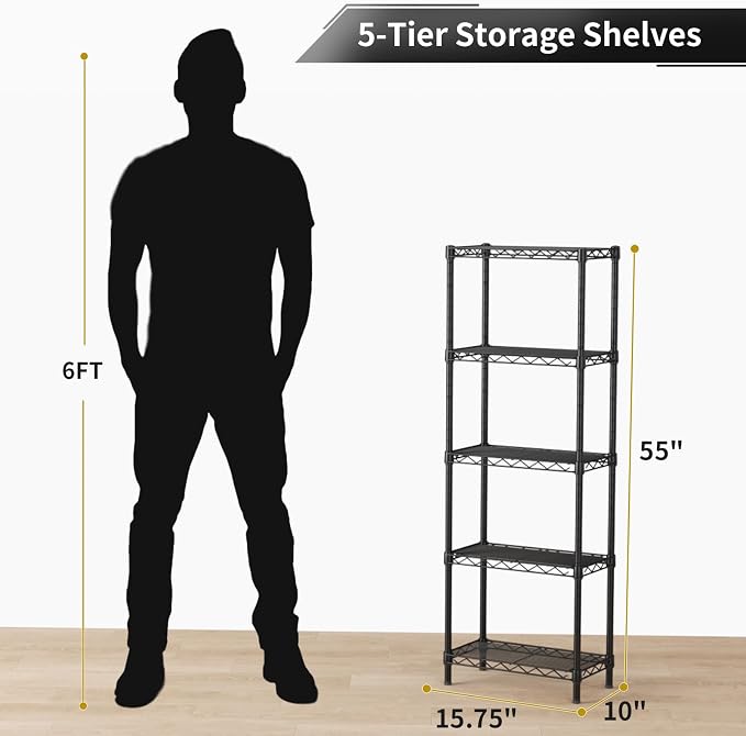 Small 5 tire Shelves Storage Wire Shelving Unit Metal Shelf Adjustable - Image 3