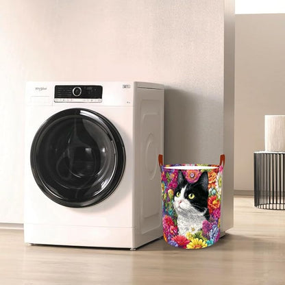 Laundry Baskets 15.7x19.7 Inch Large Cat Floral Garden Design Collapsible - Image 7