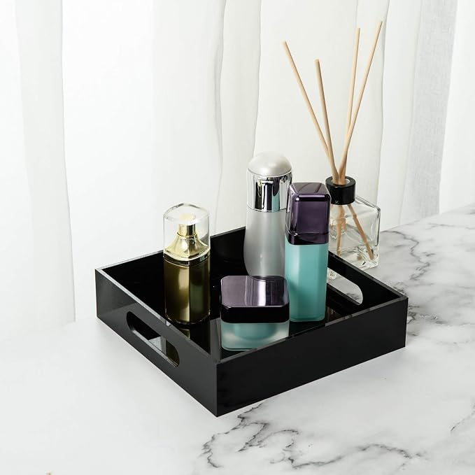 Black Sturdy Acrylic Tray with Handles-8x8 Inch- Countertop Organizer Tray - Image 6