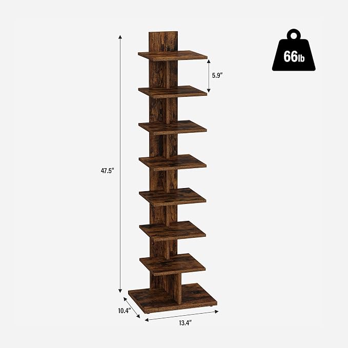 TUTOTAK Book Shelf, Narrow Spine Bookshelf, 8-Tier Bookcase - Image 2