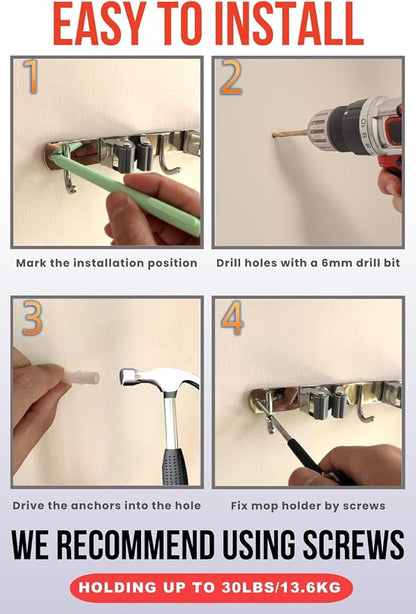Mop and Broom Holder Wall Mount, Upgraded Broom Hanger Wall Mount, Stainless - Image 5