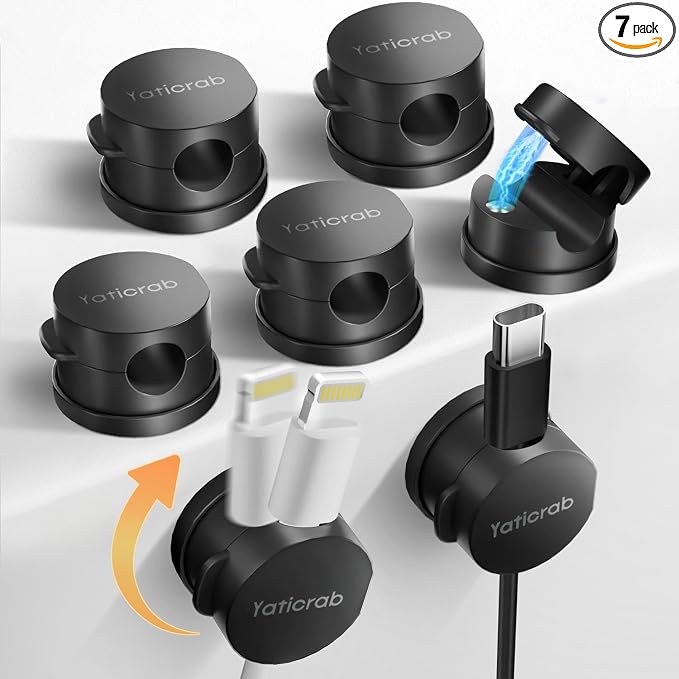 Magnetic Cord Holder for Desk & Nightstand, Strong Adhesive, Fits 8mm Slots for by Yaticrab