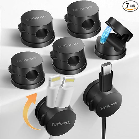 Magnetic Cord Holder for Desk & Nightstand, Strong Adhesive, Fits 8mm Slots for by Yaticrab