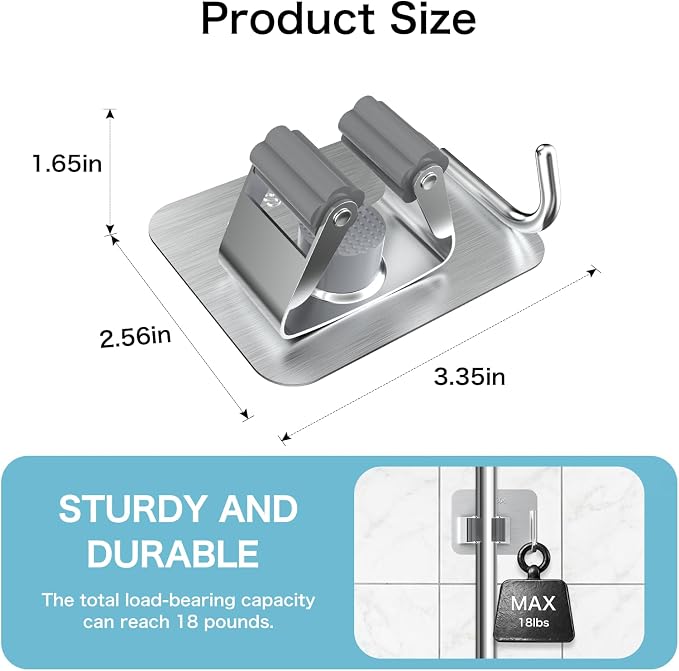nacena 4 Pack No Drill Self Adhesive Broom Mop Holder Wall Mount - Image 2