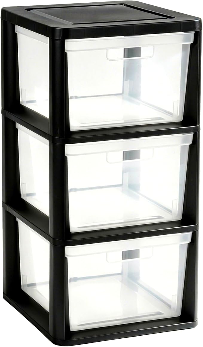 Plastic Storage Tower with 3 Clear Drawers, Removable Bins with Integrated by Unknown