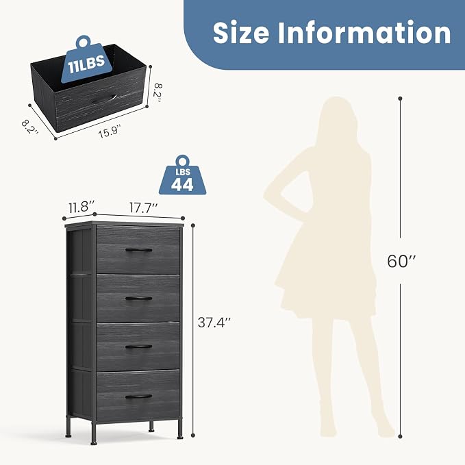 DUMOS Nightstand with 4 Drawers Bedside Table with Removable Fabric Bins Sturdy - Image 3