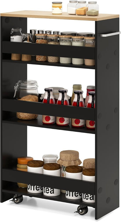 Slim Rolling Storage Cart, 4 Tier Narrow Kitchen Cart by SILKYDRY
