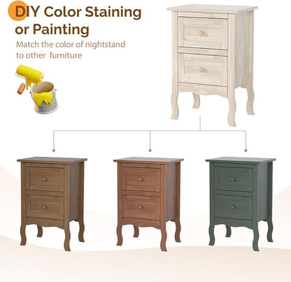 VINGLI Unfinished Solid Wood Nightstand - Image 4