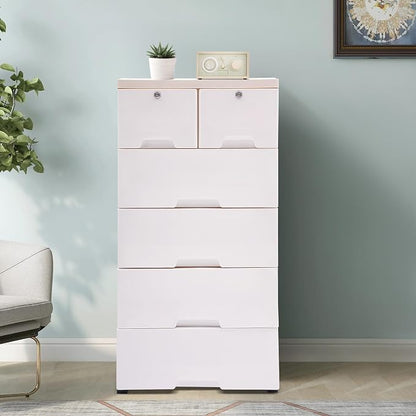 6-Drawer Plastic Dresser Organizer Lockable Storage Cabinet | Hold up to 66.13 - Image 4