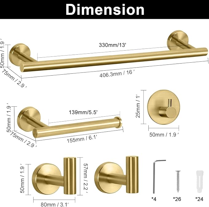 NearMoon Bathroom Hardware Set SUS 304 Thicken Stainless Steel-Towel Bar Set - Image 4