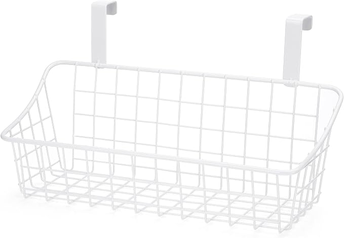LeleCAT White Basket with hook Grid Storage Basket, Hang it behind a door or on - Image 3