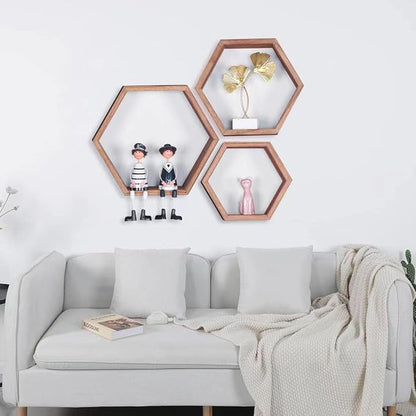 Hexagon Shelves, Floating Wall Shelf, Honeycomb Octagon Cube Shelves Wood | - Image 6