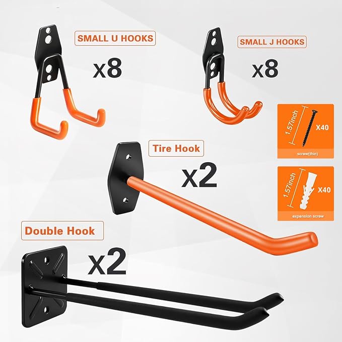 20 Pack Garage Storage Hooks Heavy Duty, Steel Bike Hook - Image 2