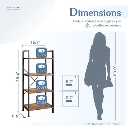 DUMOS 4-Tier Bookshelf, Tall Bookcase, Storage Organizer | Open Storage Display - Image 3