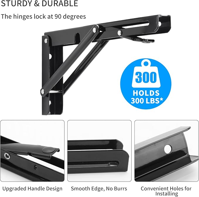 YUMORE Folding Shelf Brackets, 8 Inch Heavy Duty Collapsible Shelf Bracket - Image 4