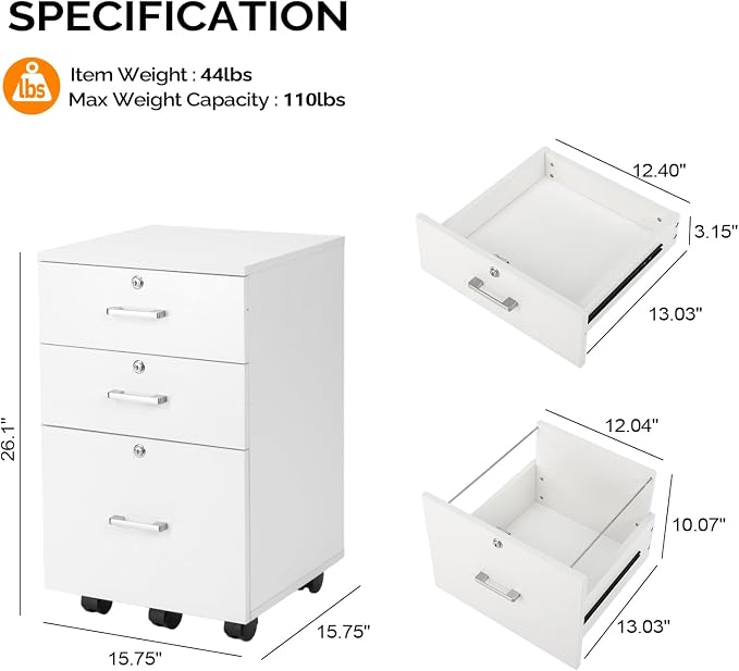 VINGLI 3-Drawer File Cabinet - Image 3