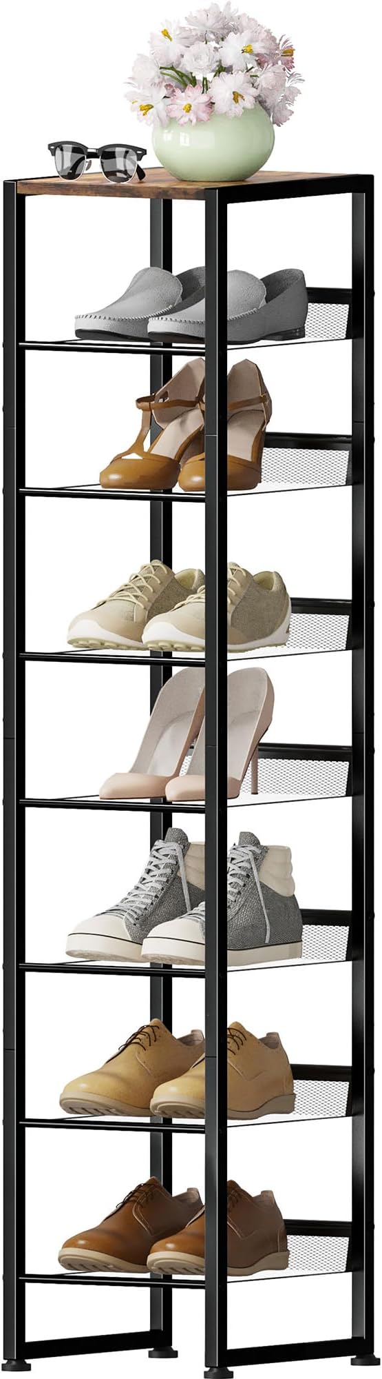 8 Tiers Vertical Shoe Rack, Corner Shoe Storage Organizer, Narrow Shoe Tower by Lifenite