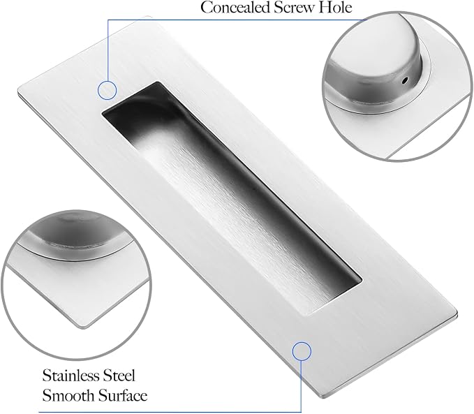Ravinte 2 Pack Brushed Nickel Sliding Closet Door Handles Silver Flush Pulls - Image 4