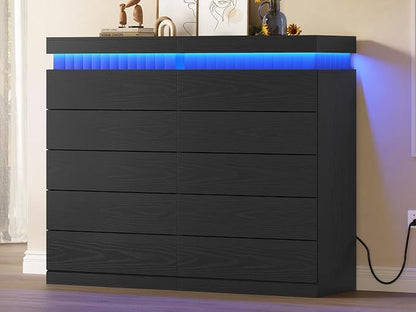 Tall Black 5 Dresser for Bedroom, Sliding Top Storage Space, Modern Wood Drawers - Image 8