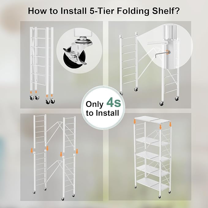 Himix 5 Tier Foldable Storage Shelves, Expandable Folding Pantry Shelf - Image 5