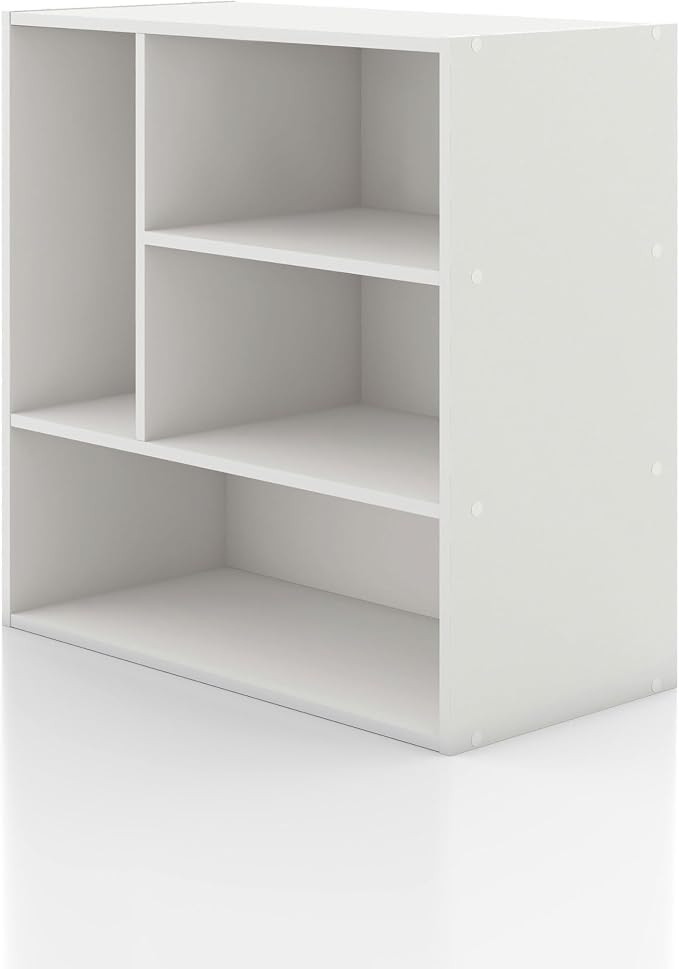 Homes: Inside + Out Apexa 4-Vertical Storage Organizer Shelves, Stackable Wood by HOMESInsideOut