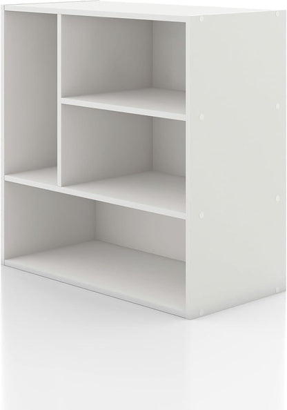 Homes: Inside + Out Apexa 4-Vertical Storage Organizer Shelves, Stackable Wood by HOMESInsideOut