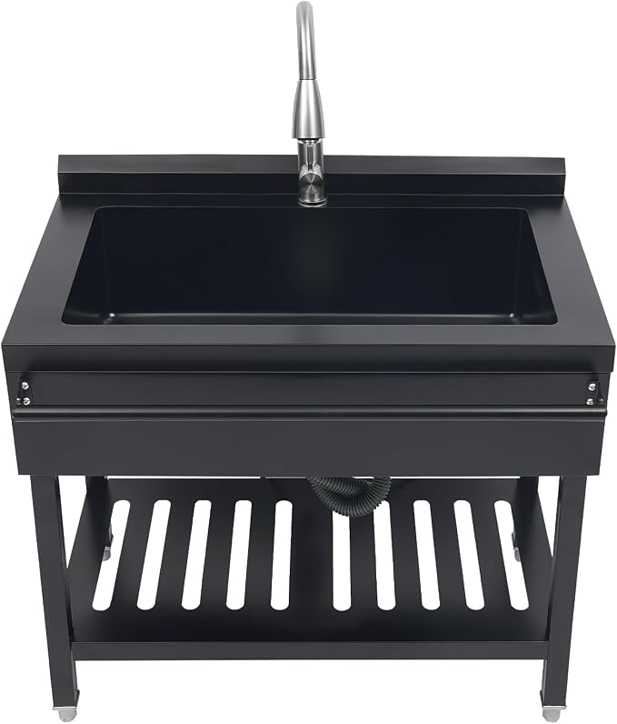 Stainless Steel Utility Sink, Free Standing Single Bowl Kitchen Sink - Image 3