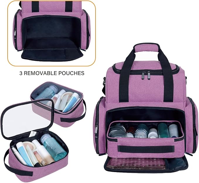 Large Makeup Cosmetic Bag with 3 Removable Case and 2 Removable Dividers Double - Image 5