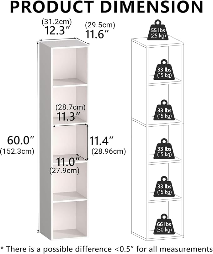 Cube Bookshelf, 5 Cube Storage Organizer, Freestanding 5 Tier Open Display Shelf - Image 3