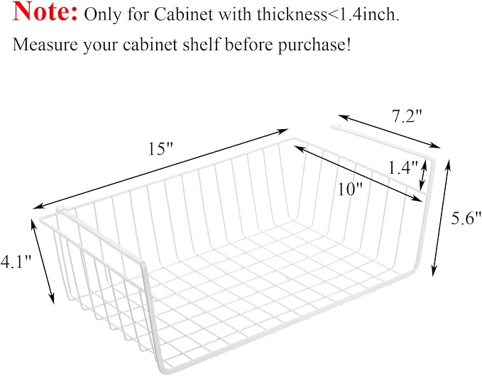 Tebery 4 Pack White Under Shelf Wire Basket Hanging Storage Baskets, Under - Image 2
