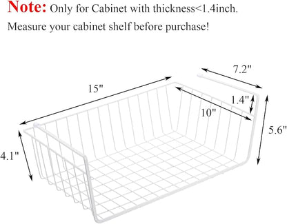 Tebery 4 Pack White Under Shelf Wire Basket Hanging Storage Baskets, Under - Image 2