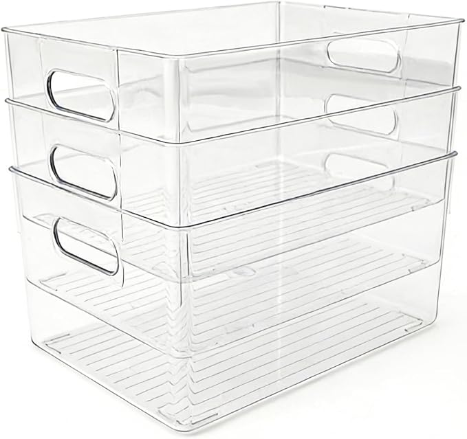 6 Pack Thick Clear Stackable Storage Bins, Cabinet Organizer, Plastiic - Image 8