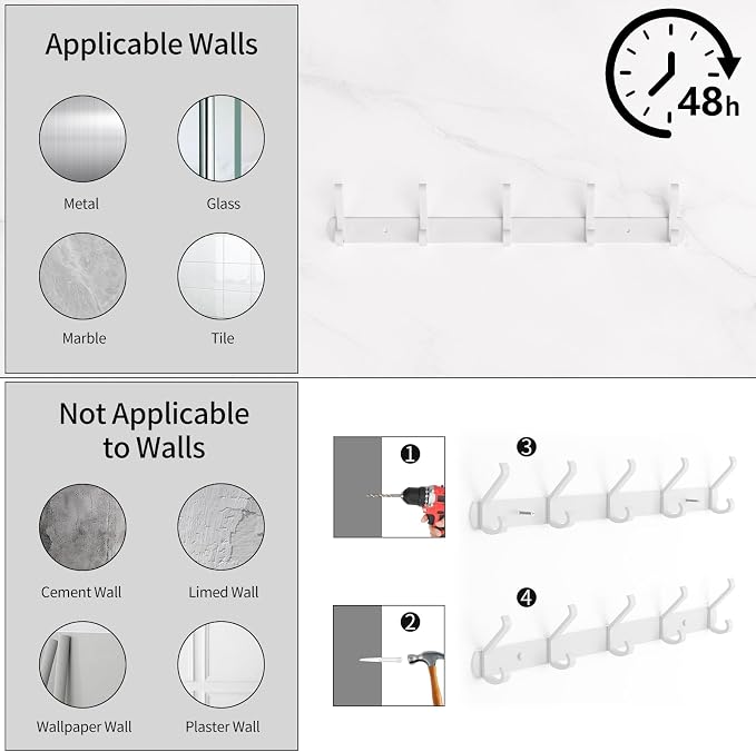 Coat Rack Wall Mount, 17.3 in Wall Hooks - Image 4