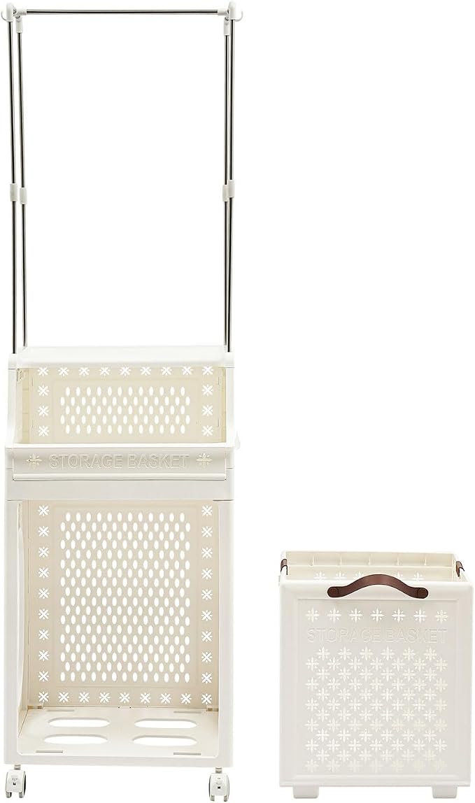 Rolling Laundry Hamper with Hanging Rod, 3-Tier Laundry Hamper Cart with 6 Hooks - Image 5