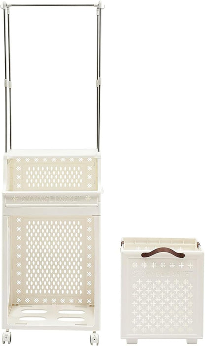 Rolling Laundry Hamper with Hanging Rod, 3-Tier Laundry Hamper Cart with 6 Hooks - Image 5