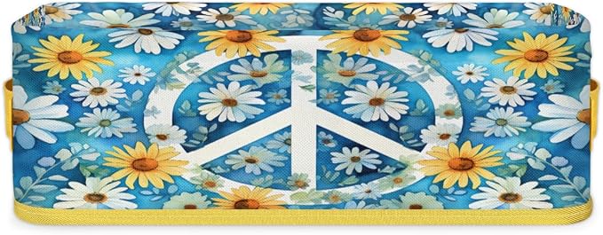 Peace Sign Daisy Bathroom Storage Basket, Foldable by ModaQua