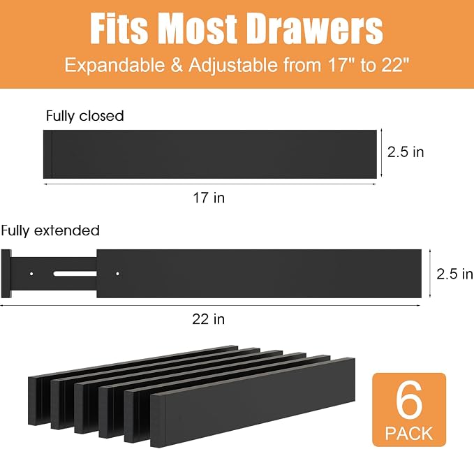 Bamboo Drawer Dividers, 17-22" Adjustable Kitchen Drawer Organizer - Image 3