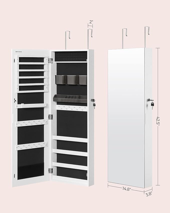 SONGMICS Jewelry Cabinet Armoire, Lockable Wall-Mounted Organizer Unit - Image 6