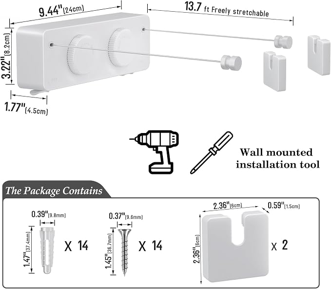Danpoo Retractable Clothesline, Anti-Sag Adjustable Knob Heavy-Duty Clothes Line - Image 5