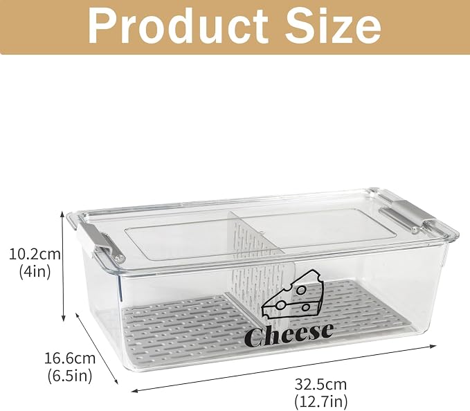 Cheese Container Airtight with Draining Basket Cream Block Cheese Sliced - Image 7