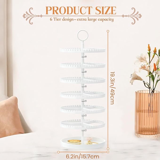 iDavosic.ly 6 Tier Rotating Earring Holder Organizer, Metal Tray, Large - Image 2