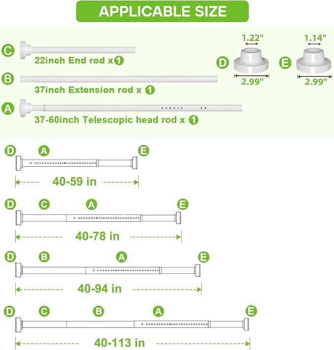 Long Tension Curtain Rod 40-113inch White Curtain Rods no Drilling Adjustable - Image 2