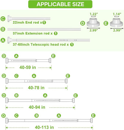 Long Tension Curtain Rod 40-113inch White Curtain Rods no Drilling Adjustable - Image 2