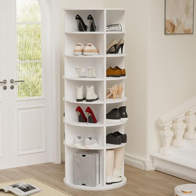 7 Tier Rotating Shoe Rack Tower, 360° Round Rotating Storage Tower, Living Room - Image 7