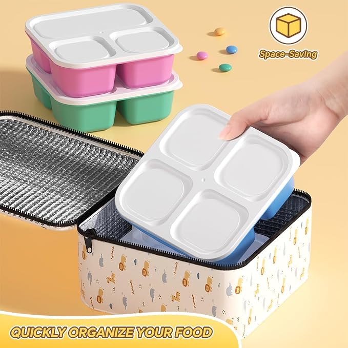Canfanni 6 Pcs Snack Box Container Set, Reusable 3&4 Compartment Meal Prep - Image 6