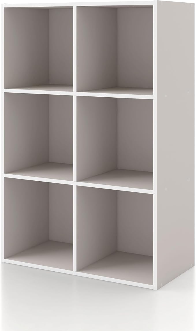 Homes: Inside + Out Apexa 6-Cube Storage Organizer Shelves, Stackable Wood by HOMESInsideOut