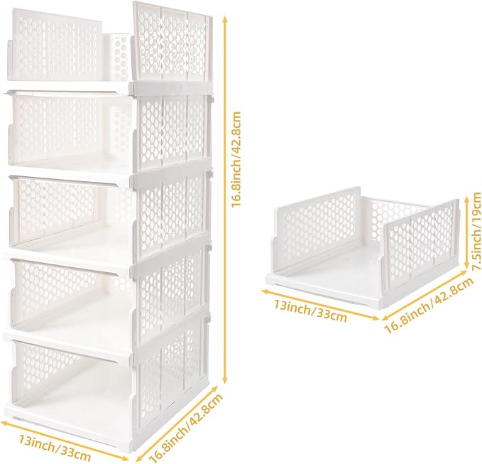 Pull-out Plastic Storage Basket, Stackable Closet Organizers Drawer Anti-Tipping - Image 2
