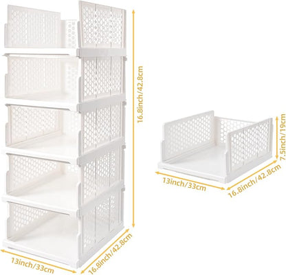 Pull-out Plastic Storage Basket, Stackable Closet Organizers Drawer Anti-Tipping - Image 2