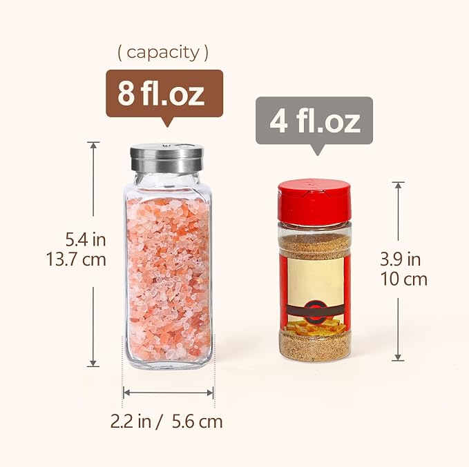 ComSaf Glass Spice Jars with Shaker Lids 8 oz 6 Pack Square | Labels, Seasoning - Image 5